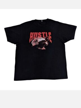 HUSTLE Screen Printed 100% Ring Spun Cotton Black Short Sleeve T-Shirt XL